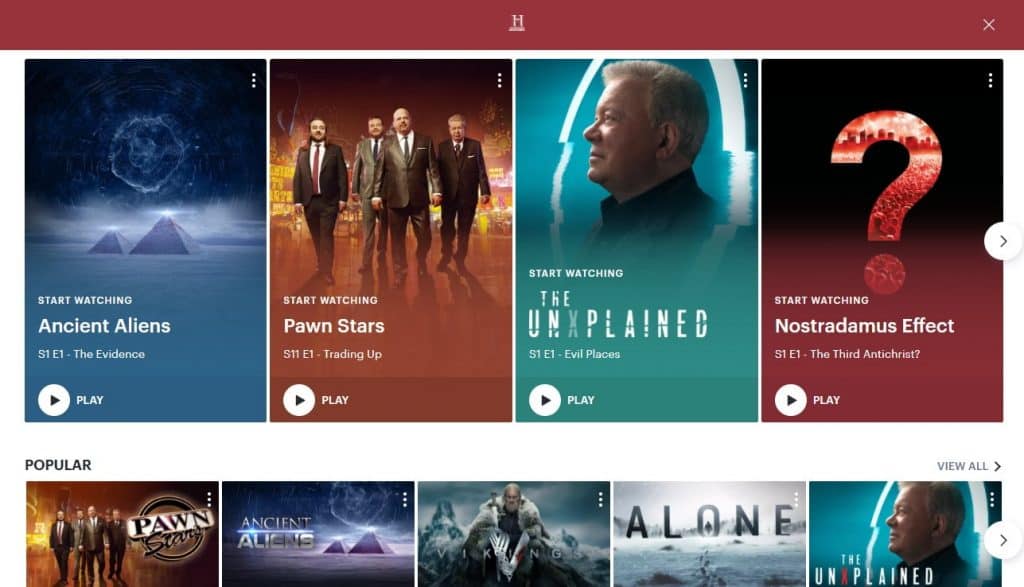History Channel: Cable Replacement Streaming Services - Hotdog